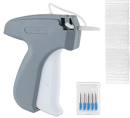 Relaxdays Etikettierpistole Kleidung, Heftpistole inklusive 5 Ersatznadeln & 5000 Heftfäden, Etikettiergerät, grau/weiß, Kunststoff