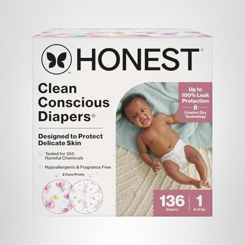 The Honest Company Daytime Diapers, Rose Blossom + Tutu Cute, Size 1, 136ct