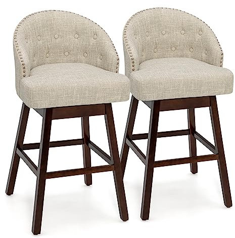COSTWAY Barhocker 2er Set, Barstuhl 360° drehbar, Küchenhocker mit Lehne und Fußstütze, Sitzhöhe 78cm, Stuhl modern, ideal für Bar, Restaurants, Kneipen und Cafés (Beige)