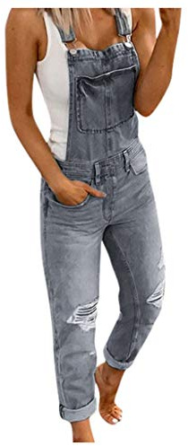 Peto para mujer, pantalones vaqueros largos ajustados, peto con agujeros, elásticos, pantalones vaqueros de pierna recta, monos, monos, tirantes, vaqueros, bolsillos, mono