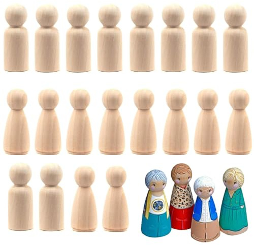Qanye 40 stycken pyssel träfigurer dockor, oavslutade träfigurer, träfigurer, natur små träfigurer, dockor, för gör-det-själv-dekoration, målning, spel, barn pysselprojekt, 55 mm