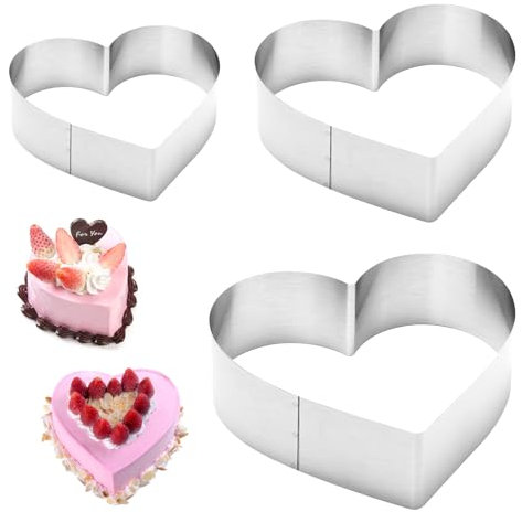 Set di 3 Coppapasta, Anelli per Torta in Acciaio Inossidabile di Cuore Anello Torta di Cuore anelli per torte da 10/15/20 cm Anello per Mousse Torte Dessert Dessert Pasticceria a forma di cuore
