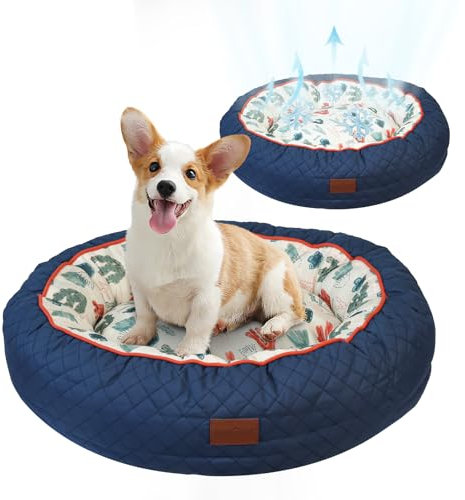 EvcgoX Hundebett,Hundekorb mit Warmer und kühler Matte Hundebett für mittelgroße Hunde-70 * 16cm waschbare Hundekörbchen,Donut Hundekissen,All Season Dog Bed Blau