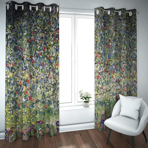 CHERHERART Gustav Klimt Apple Tree Farmhouse Curtains Impressionist Floral Window Treatments Panels Soundproof Blackout Curtain for Sliding Door W52xL63
