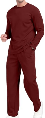 KUYIGO Conjunto deportivo de 2 piezas con cuello redondo para hombre, sudadera y pantalones deportivos, camiseta deportiva informal para hombre, tallas S-XXL, rojo vino, M