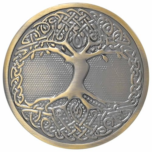 Hebilla de cinturón de falda escocesa del árbol de la vida, diseño tradicional escocés, acabado antiguo, perfecto para faldas escocesas, Latón antiguo, 8cm x 8cm