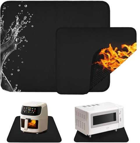 2 Pièces Tapis de Protection Anti Feu, Tapis en Silicone Résistant à la Chaleur 64 x 50 cm + 38 x 46 cm Couverture Anti Feu, Friteuse Air, pour Micro Ondes, Machine Pain