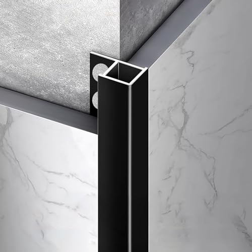 Raouoae Tile Profile For Smooth Wall Edging Length: 125cm*2 Pieces Corner Angle Trim Aluminum Tile Edging Trim Edge Protection For Kitchen & Bathroom Tiles(Black,Width:8mm)