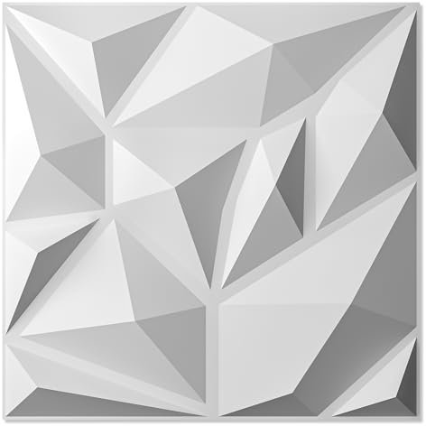 Art3d 20 paneles de pared 3D para decoración de paredes interiores PVC diamante revestimiento de pared para gaming salón TV fondo de pared 30 x 30 cm blanco