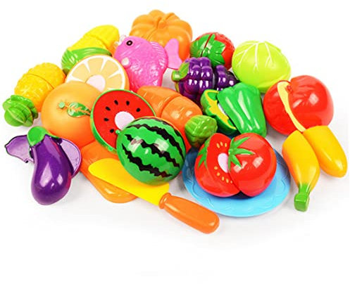 Spielzeug-Lebensmittel Lebensmittel-Schneidespielzeug für Kinder Spiel-Lebensmittel 18-teiliges Set Spielzeug-Lebensmittel BPA-frei Obst und Gemüse Spielzeug Spielküchen-Zubehör für Mädchen Geschenk