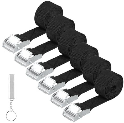 6 Piezas Correa de Amarre, 25 mm x 1 M Cinchas de Amarre con Correas Tensoras, Correas de Sujeción de Correas Tensoras con Hebilla para Bicicleta Moto Coche Equipaje Camping, con Silbato