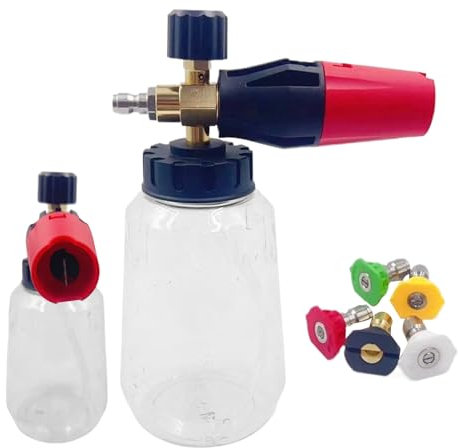 Schiuma per Auto, Connettore Doppio per Kit Idropulitrice, Accessorio Lavaggio con 5 Ugelli per Esterno, Tetto e Pavimentazione