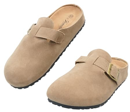 JOMIX Sabot Donna Pantofole Chiuse Davanti in Pelle Sintetica con Fibbia Regolabile Ciabatte con Plantare Ergonomico Zoccoli da Casa e Esterno, WCT255301, Cammello, 37 EU