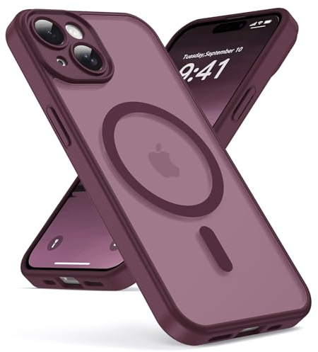 Oududianzi - Funda para iPhone 15 Compatible con MagSafe, Funda Trasera Translúcida de PC, TPU Silicona Bumper, Carcasa de Protección Militar Anti-Choques Antigolpes - Burdeos