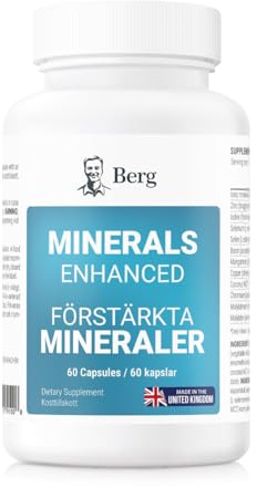 Berg Minerals Enhanced – Fullständigt Mineralkomplex med Zink, Jod, Selen, Koppar, Krom & mer – Stöder Energi, Immunförsvar & Ämnesomsättning – 60 veganska kapslar