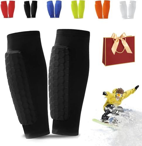 Ski Shin Guards Gel, Ski Guard Socks, Shin Defender, Skis Guards Shins Protector, Breathable Elastic Honeycomb Pad Guard for Skiing,Leg Protection,Safety Gear for Adult Teenager Sport Gift (Black,XL)