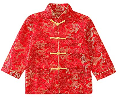 HJZZQH Boy Tang Suit Dragon Långärmad skjorta Kinesiskt nyår Outfit Traditionella kinesiska kläder för barn