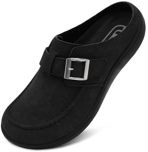 JIASUQI Womens Wide Suede Clogs Slip on Diabetic Mules for Swollen Edema Comfort Zero Drop Potato Shoes Slippers with Adjuatable Buckle Indoor & Outdoor