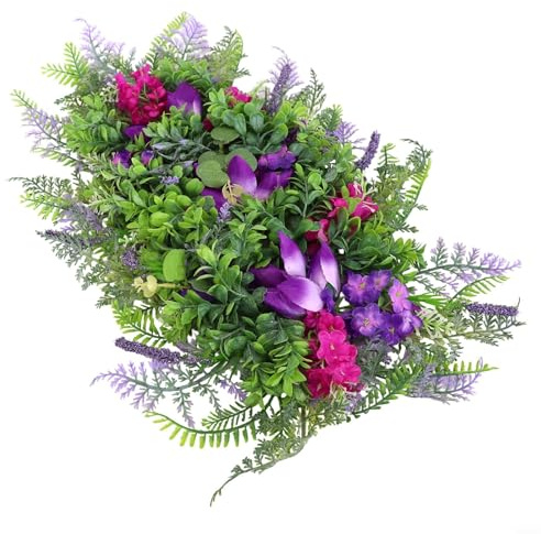 Cushteg konstgjord lila tulpankrans för ytterdörrens väggdekor, vårblommig girlang med hyacint, 60 x 40 x 7 cm hem- och trädgårdsdekor