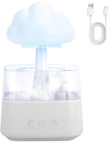 EXTRASTAR Humidificateur d'air 800ml avec 7 Couleurs, 3 Modes d‘éclairage, Diffuseur d’Huiles Essentielles avec Lampe Champignon, Nuage Détachable, Silencieux pour Chambre, Bureau, Salon(Blanc)