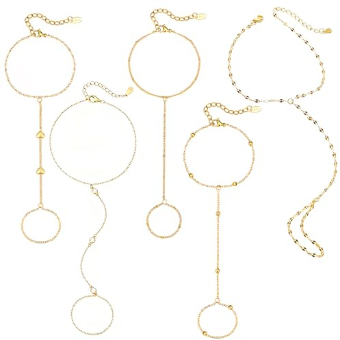 cadelon 5 st guld handkedjearmband med ring, hållbar järnlegering handsmycken för kvinnor, elegant ringarmband handkedja för bröllop, fester
