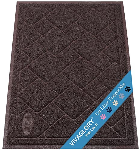 VIVAGLORY Cat Litter Mat Trackmat Litter Tray Mat, Litterbox Muddy Rug for Indoor & Floor, Easy Clean Washable Less-Mess Waterproof for Cat, 90cm×60cm, Brown