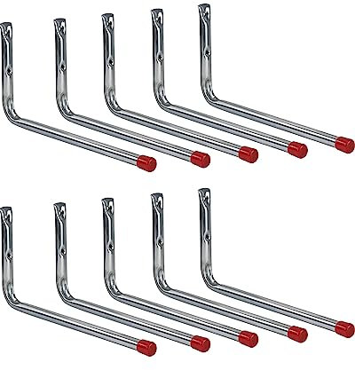 Gedotec Gerätehalter Metall Wandhaken Werkstatt Regal-Montagehaken Garage - LINE | Metall verzinkt | Länge 350 mm | Geräte-Haken L-Form zum Schrauben | 10 Stück - Garagenhaken Set für die Wand-Montage
