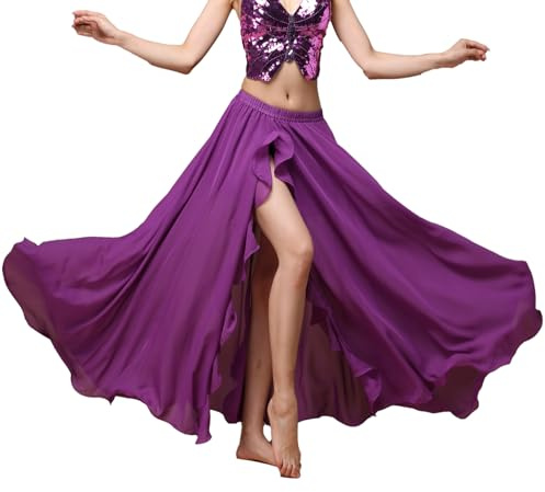 Baisdan Jupe Danse Orientale en Chiffon à Fente, Jupe Flamenco Femme pour Pratique, Cours et Spectacle Violet