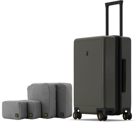 LEVEL8 Suitcase Hand Carry on Luggage with 4Pcs Organizer Set, Elegance Matt Design 100% PC Checked TSA Approved Trolley with 8 Spinner Wheels, 54.5CM, 40L, Olive Green