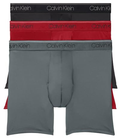 Calvin Klein Men's Micro Stretch 3-Pack Boxer Brief, Black, RED, Convoy, M