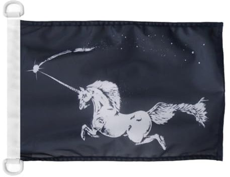AZ FLAG - Drapeau Licorne noire - 45x30 cm - Pavillon Nautique Licorne Spécial Bateau Et Extérieur En Maille Bloquée Avec Anneaux Plastiques Intégrés - 30g