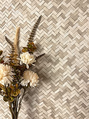 NEWROOM Papier peint Beige Rotin Intissé - Boho Nature Marron Motif à Chevrons Panneau en Osier Couleur Unie