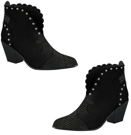 Happyyami 1 Par Botines De Moda Para Mujer Botines Mujer Botines De Mujer Botas Vaqueras Cortas Para Mujer Puntiagudo De Las Mujeres Botas Con Tachuelas Material Exterior: Gamuza