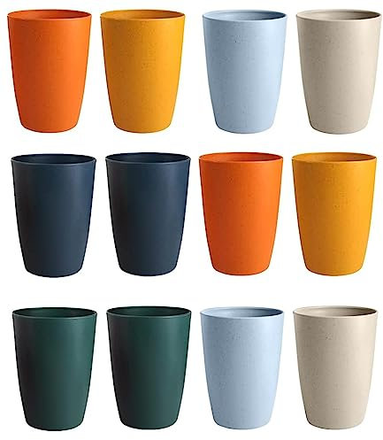 LATERN 12 Piezas Vasos de Plástico Reutilizables, 360ml Vaso para Beber Irrompible Vasos de Agua Duraderos para Niños Tazas Aptas para Lavavajillas para Cocina Fiesta Aire Libre BBQ Viajes (6 Colores)
