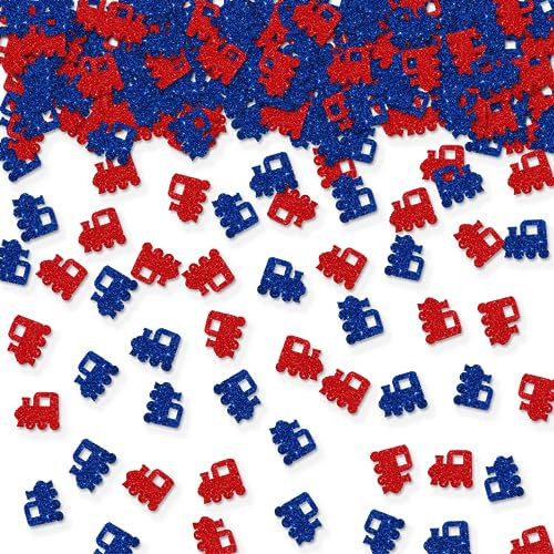 100pcs Train Confetti, Blue & Red Glitter Train Themed Birthday Party Table Confetti, 1st Birthday Train Paper Scatters, Gender Reveal/Boy's Birthday Party Table Decoration