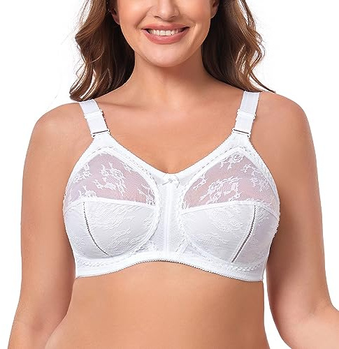 Ayigedu Women's Full Coverage Wirefree Plus Size Support Minimizer Bra Non Padded Everyday Bra 34-DD White