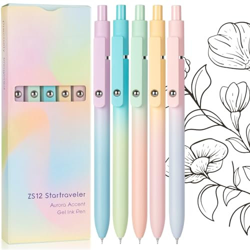 KERIFI Gelschreiber, 5 Stück 0,7 mm Einziehbare Gelstifte Schwarz Tintenstifte, Gel Kugelschreiber Pastell, Glatte Schreibstifte, Aesthetic Schreibtisch Stuff für Büro Schule