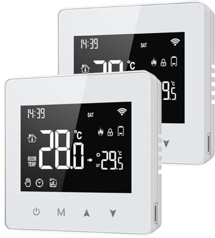 URPIZY per TUYA Termostato WiFi a Batteria- Termostato Intelligente Programmabile a Batteria, Controllo Remoto per Smart Life, Compatibile con per Alexa e per Home, Bianco (2 PACCHI)