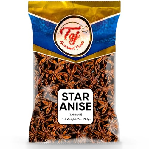 TAJ Star Anise Seeds (Whole Pods), Badian Khatai, Whole Chinese Star Anise, 7oz (200g)