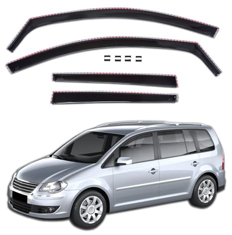 J&J AUTOMOTIVE GD Déflecteurs d'air et de Vent pour Volkswagen Touran 2003-2015, Ensemble 4pcs, Teintés, Avant et Arrière, Aérodynamique
