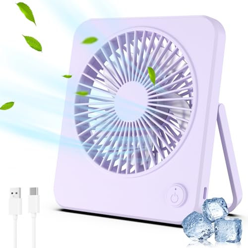 Hianjoo Mini Ventilador USB, Ventilador de Escritorio 3 Velocidades Angulo Ajustable Pequeño Ventilador Portátil para Hogar Dormitorio Oficina Coche (Solo Carga USB Sin Batería Interna), Púrpura