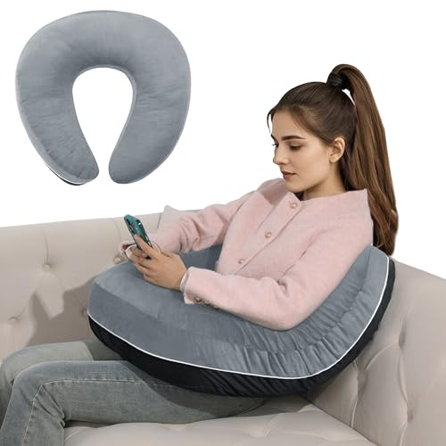 HOMBYS Crochet Pillow for Lap Support,Gaming Pillow for Lap,Lap Pillow for Reading & Crocheting,Soft Lap Desk Pillow,Reading Pillow,Crochet Pillow for Lap Support,Arm Pillows for Adults,Black/Grey