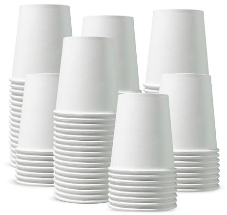 CHEF ROYALE 100 vasos de papel blanco de 8 onzas para bebidas calientes y frías, tazas de café desechables, respetuosas con el medio ambiente, perfectas para usar en tu hogar, oficina, cafetería,