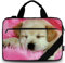 Mibbxea Bolsa de lona para portátil, funda tipo mensajero con correa ajustable, funda protectora para netbook, maletín de viaje portátil (Perrito rosa, 13 a 13.3 pulgadas)