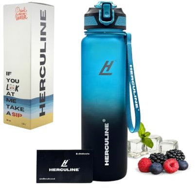 Herculine 1000ml/ 35oz Sports Water Bottle with Straw - BPA Free, Tritan Plastic, Durable, Eco-Friendly Bottle - Leakproof Flip-Top Lid – Ideal for Gym, Yoga, Office, School, Running, and Cycling.