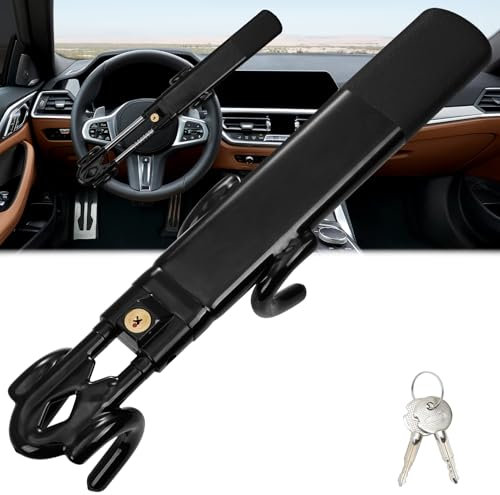 Warmiehomy Steering Wheel Lock Twin Bar, Heavy Steering Lock for Car, High Visibility Strong Car Lock Anti-Theft Device, Universal Car Steering Lock, Adjustable Length Lock for Car with 2 Keys, Black