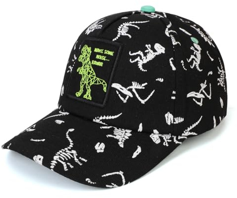 QKURT Cappellino da Baseball per Bambini, Motivo Dinosauro, Cappello da Sole con Protezione UV, Berretto Sportivo Primaverile ed Estivo con Snapback Regolabile per Bambini dai 3 agli 8 Anni