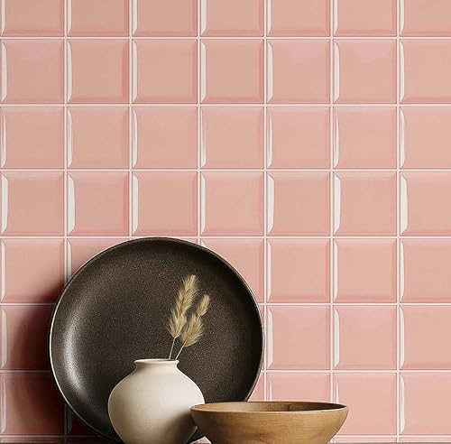 S4Sassy Tile Squares Wallpaper - Peach Wall Covering, 25 X 120 Self-Adhesive Plain Vinyl Wall Paper, Walls Wrap, Neutral Wallpaper for Dining, Hallway, Home Decor