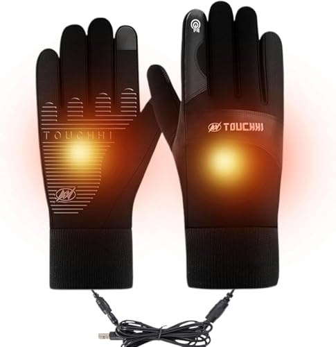 JEONDFG Gants chauffants, doigts complets pour l'hiver, gants chauffants USB non glissants, écran tactile, gants d'hiver chauffants, pour homme et femme, escalade, cyclisme