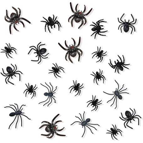 Lot de 50 araignées décoratives en plastique - Petite mini araignée effrayante d'Halloween - Articles de farces en plastique d'intérieur - Très réalistes - Jouet dégoûtant Halloween